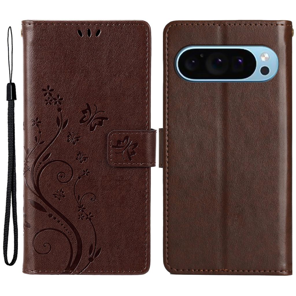 For Google Pixel 9 Pro/Pixel 9 Case Leather Butterfly Floral Design Flip Wallet Phone Cover