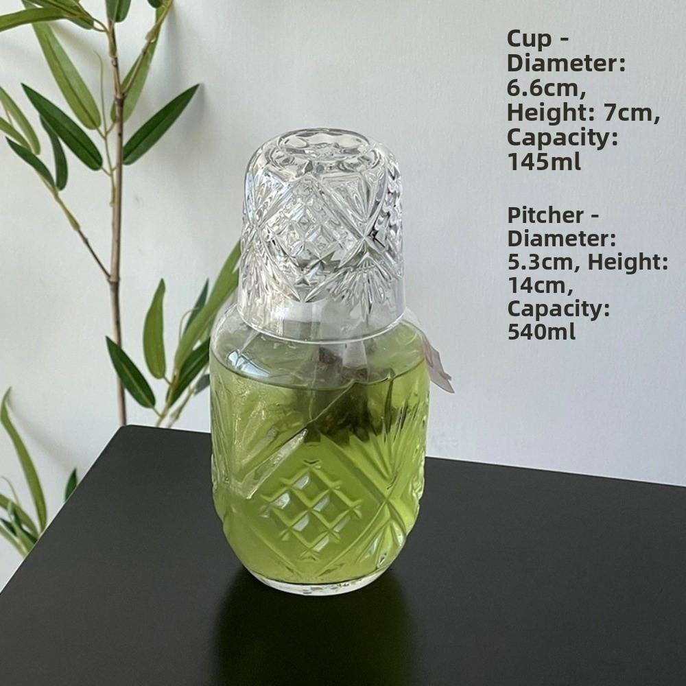 Retro Transparent Glass Water Bottle Embossed Pattern Large Capacity Glass Cups with Cup Cold Water Kettle Coffee Drinking