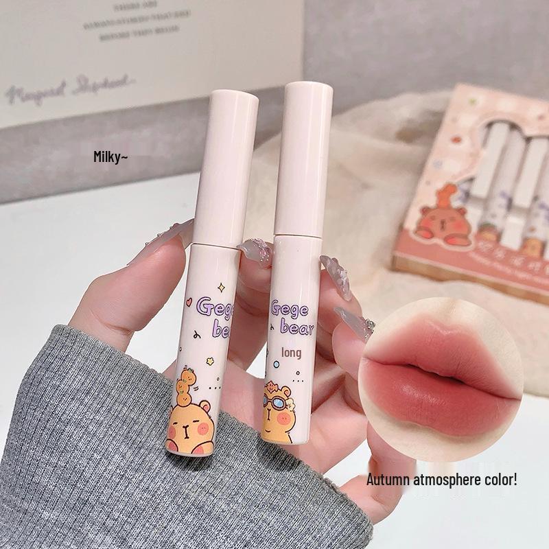 Gege Bear Soft Matte Lip Mud Set - Low Saturation, Happy Party Collection for Students, Autumn/Winter Whitening Lipstick