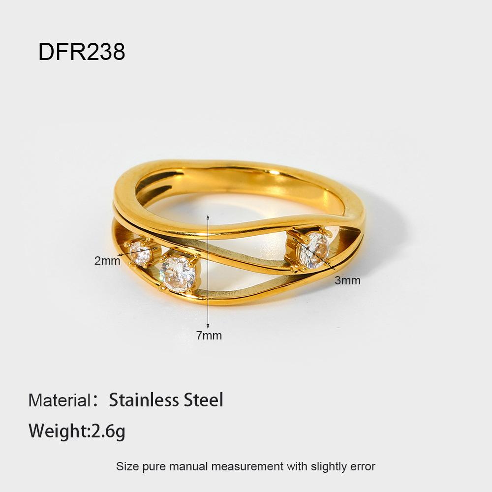 ins French light luxury irregular hollow zircon multi-layer ring stainless steel plated 18k gold waterproof ring women