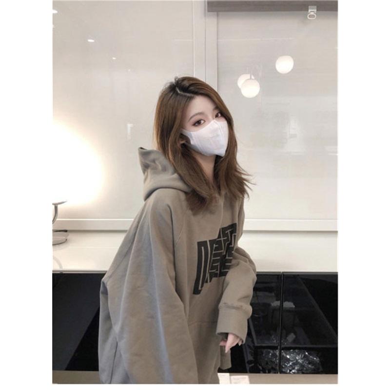 Vintage Fleece Hoodie Women's Oversized Baggy Pullover Sweatshirt With Graphic Print