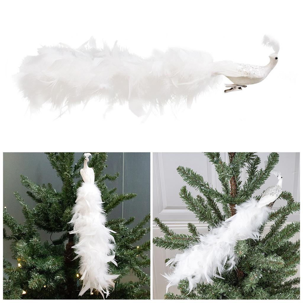 Christmas Tree Ornaments 3D Realistic Simulated Peacocks with Long Tail Natural Feathers Hanging Decoration Party Home