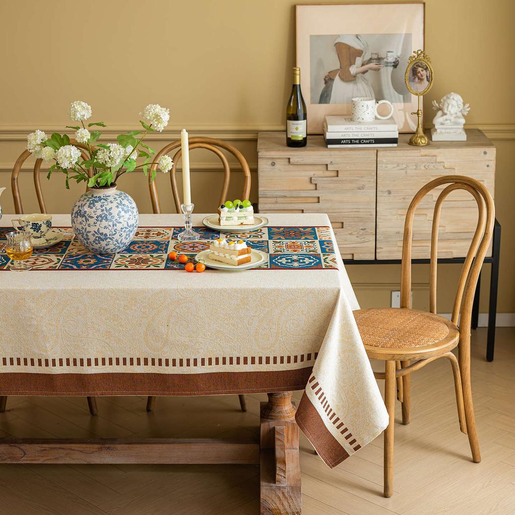 Thick Cotton Linen Jacquard Tablecloth American Country Vintage Rectangular Dining Table Cover Premium Yarn Dyed Tablecloth