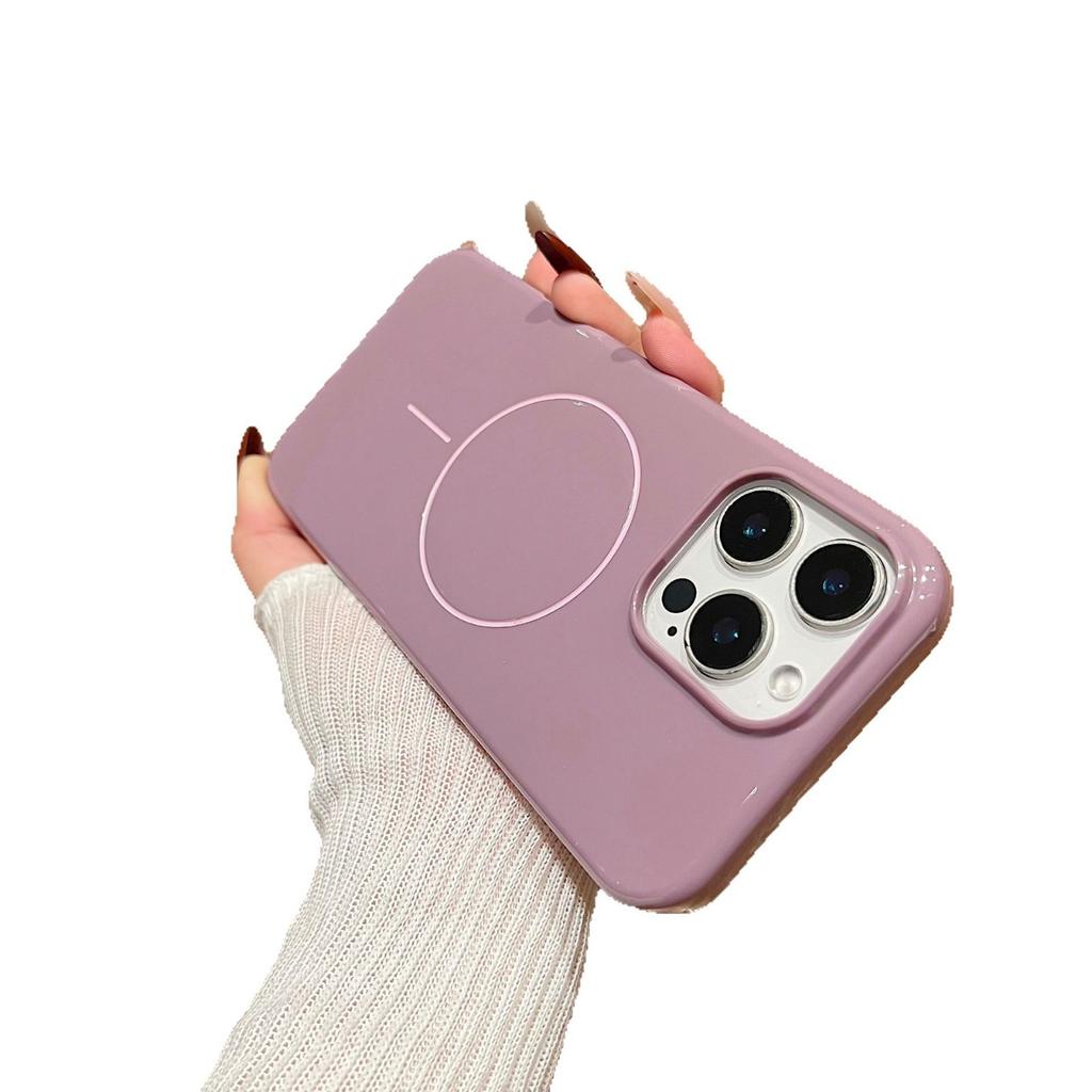 Suitable for IP16PM Phone Cases, Fine Ring Magnetic Attraction Apple 14/13 Simple Solid Color Glossy Silicone Protective Case