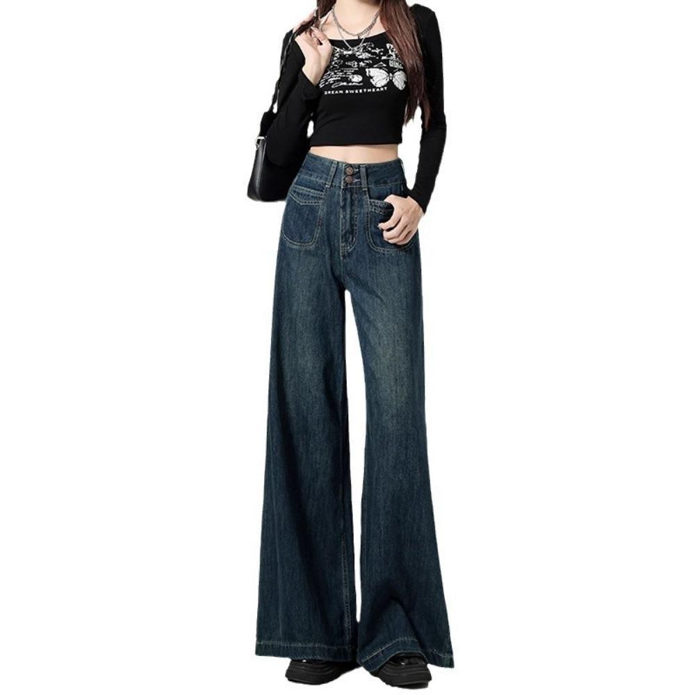 Jeans tendance neutres à jambes larges pour femmes printemps et automne nouveau taille haute ample et amincissant jeans serpillière