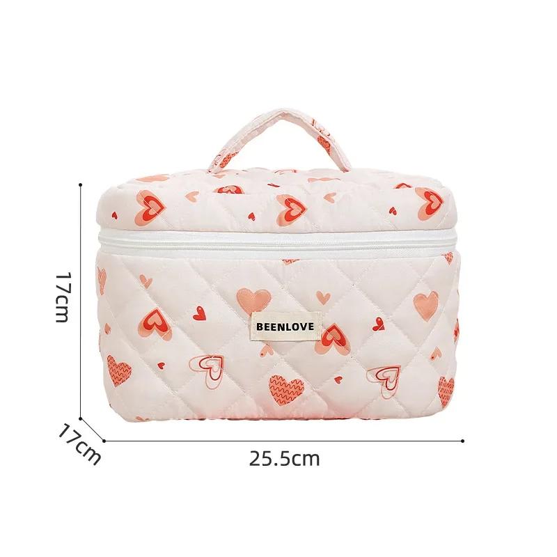 Storage Organizer Cherry Printing Makeup Bag Quilted Cosmetic Pouch Large Travel Cosmetic Bag Cute Cotton Makeup Pouch