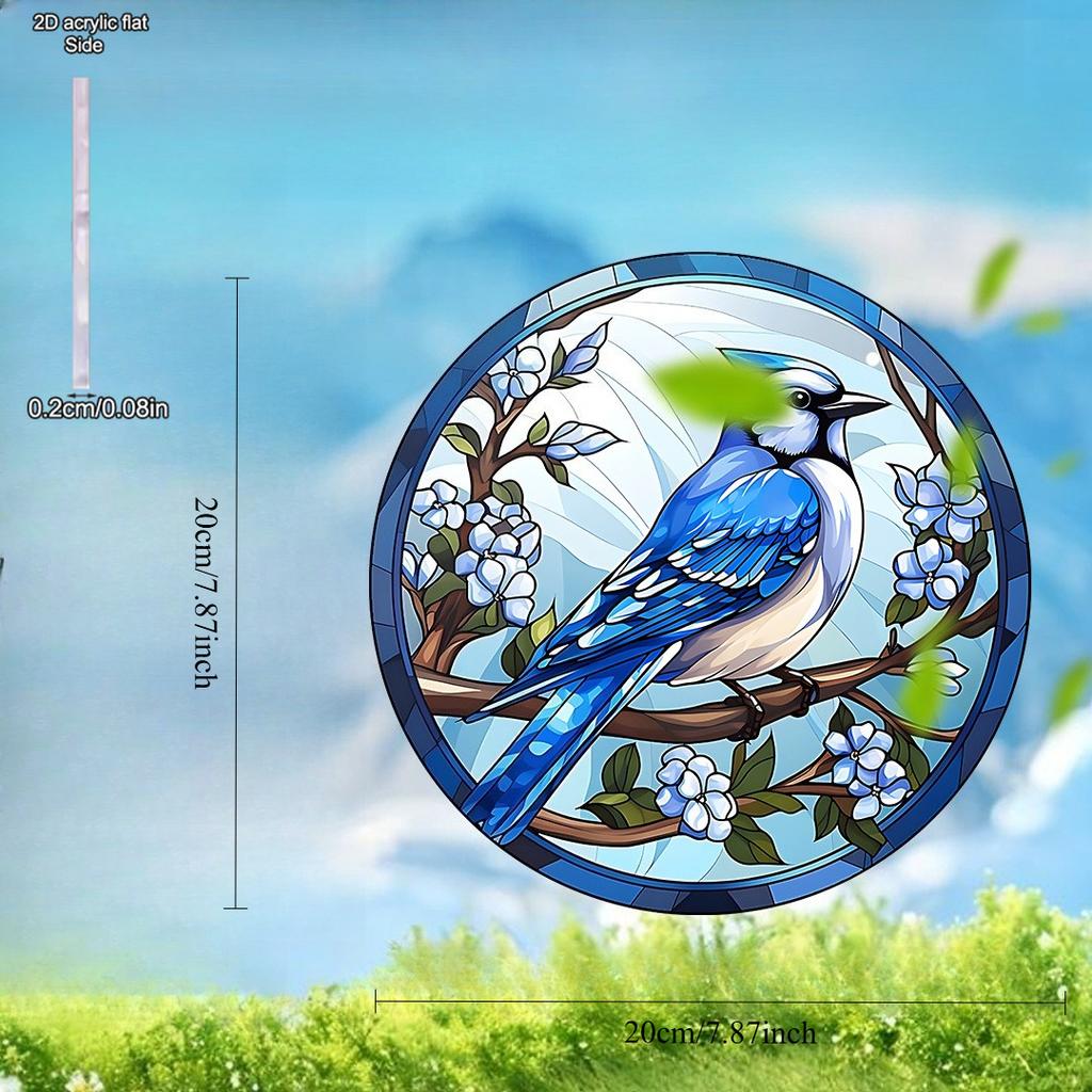 Suncatcher - Garden Decor with Vibrant Blue Bird & Flowers, Natural Style Window Hanging for Home, Nurseries, Vintage Home Decor Wall for Bar Kitchen
