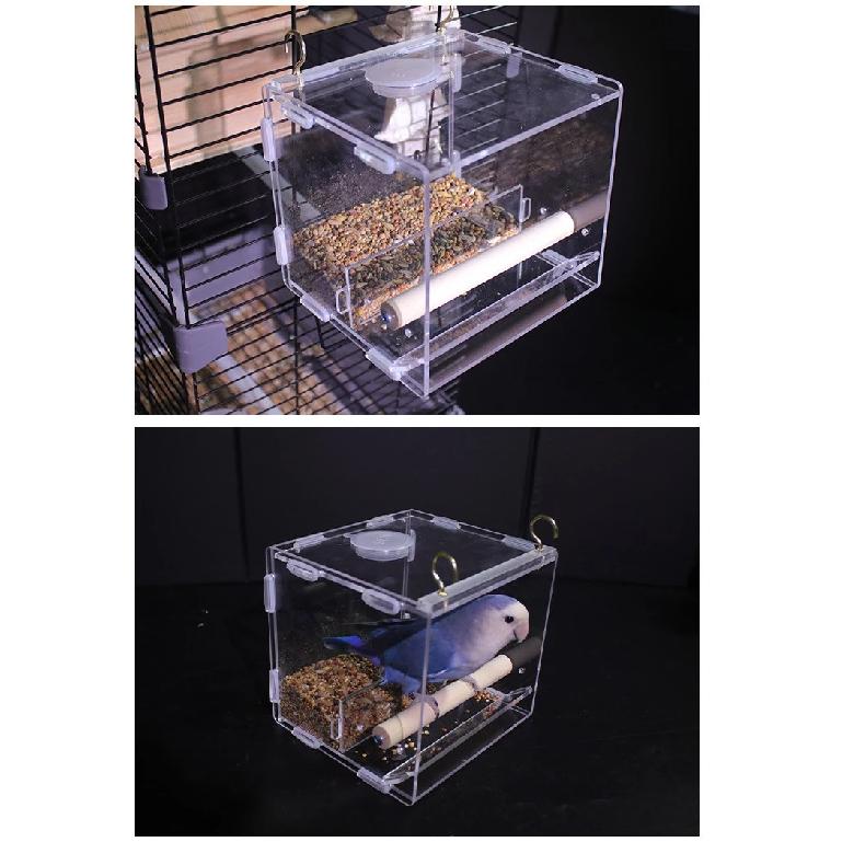 Hanging Parrot Cage Feeder Acrylic Splash-Proof Pet Bird Feeding Box Transparent Parrot Food Box Bird Cages Feeder Container