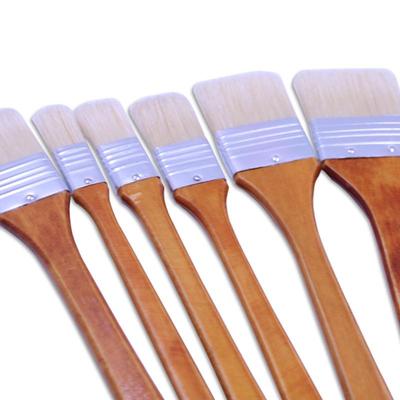 Wide Hog Bristle Oil Painting Brush for Background Textures with Long Amber Handle