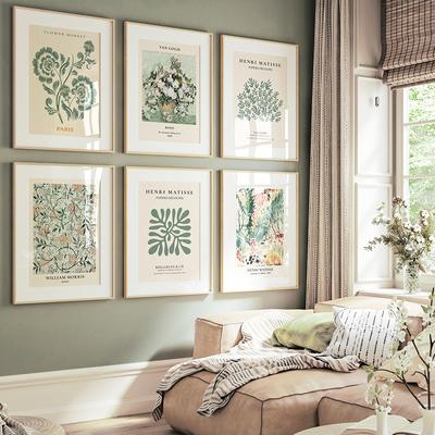 Abstract Wall Art Pictures for Wall Living Room Toile Decoration Murale Affiche Tableau Green Flower Matisse Geometric
