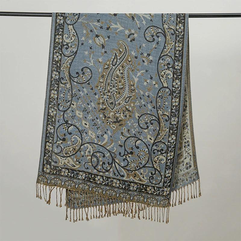 Bohemia Ethnic Style Women Scarf Retro Jacquard Thick Cashmere Tassel Shawl Winter Warm Muslim Hijab Wrap Pashmina