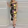 Formal Dress Off Shoulder Irregular Sleeveless Non-positioning Print Bodycon Dress for Wedding