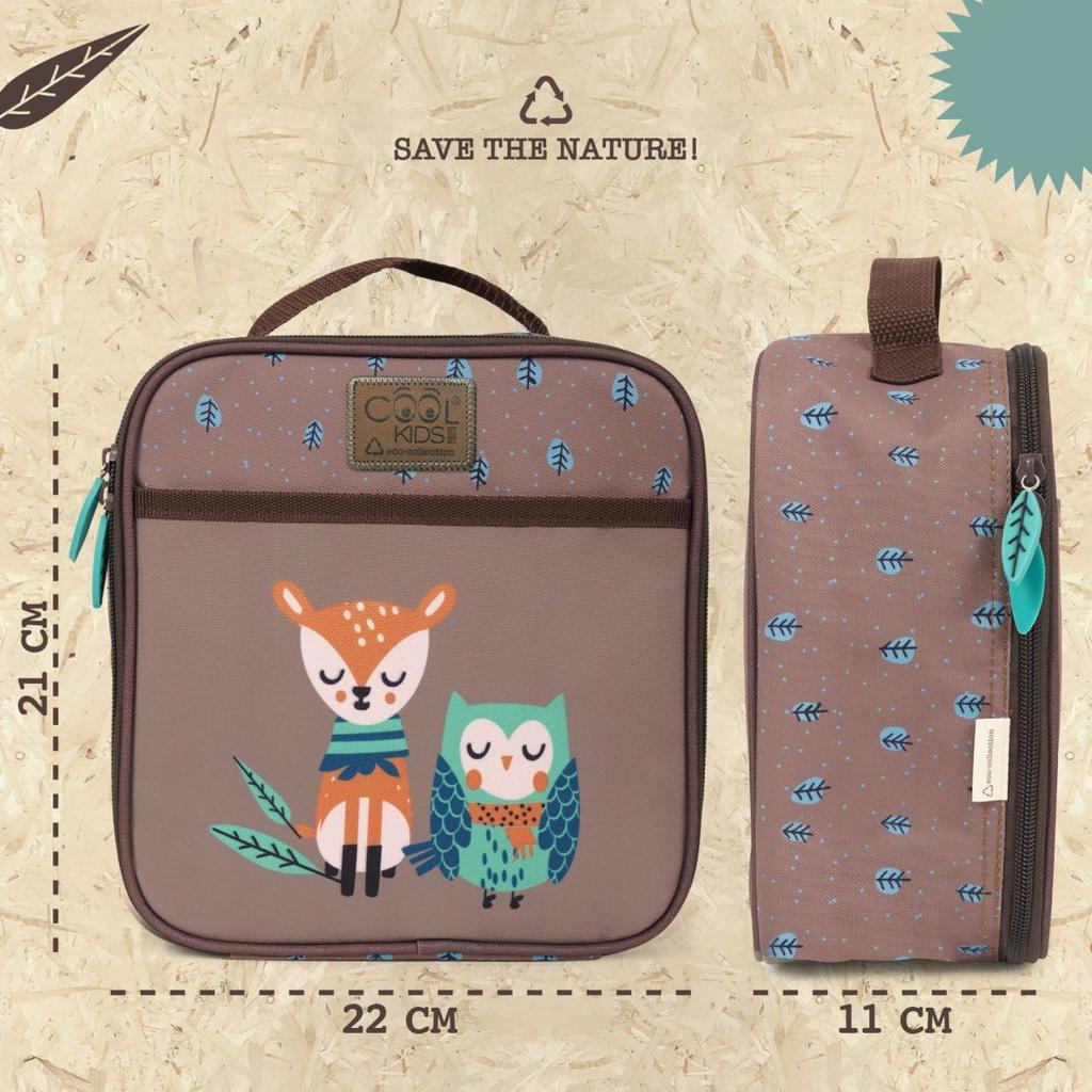Perletti Cool Kids Lunch Box Owl & Deer Pattern Insulated Thermal Bento 21x22x11cm