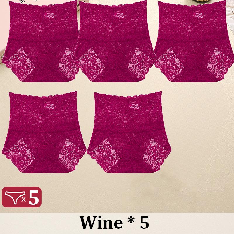 

Жіночі трусики з високою талією, 5 шт./комплект, сексуальні, з мереживом, з високою талією, з квітковим принтом, зручні трикутники, еластична білизна XL&5pcs