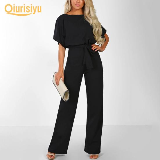 Jotebriyo Women Half Sleeve Belted High Waist Pants Wide Leg Jumpsuit Romper Jotebriyo Women Half Sleeve Belted High Waist Pants Wide Leg Jumpsuit Romper