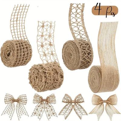 Nastro in Juta e Tela di Juta Decorazione Rustica per Matrimoni Bordino in Pizzo a Rete Nastri Vintage per Artigianato Fai da Te Corda per Incartare Regali Forniture per Feste di Matrimonio