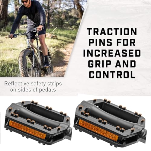 A pair of black mountain bike pedals, sealed bearing lightweight platform pedals, suitable for most adult bicycles such as highway mountain cities