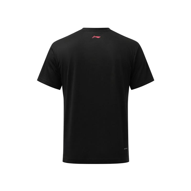 Li Ning Badminton Series Fashion Versatile Breathable Quick-Dry Cool Round Neck Sports Casual T-Shirt Unisex Tops Black AHSW111-1