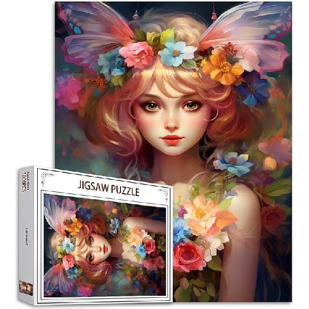 

Flower Fairy 1000 Piece Puzzle for Adults and Families, Glossy, Sturdy Pieces, Colorful Wings Fairy Puzzle Art Fairytale Princess Noblewoman 09