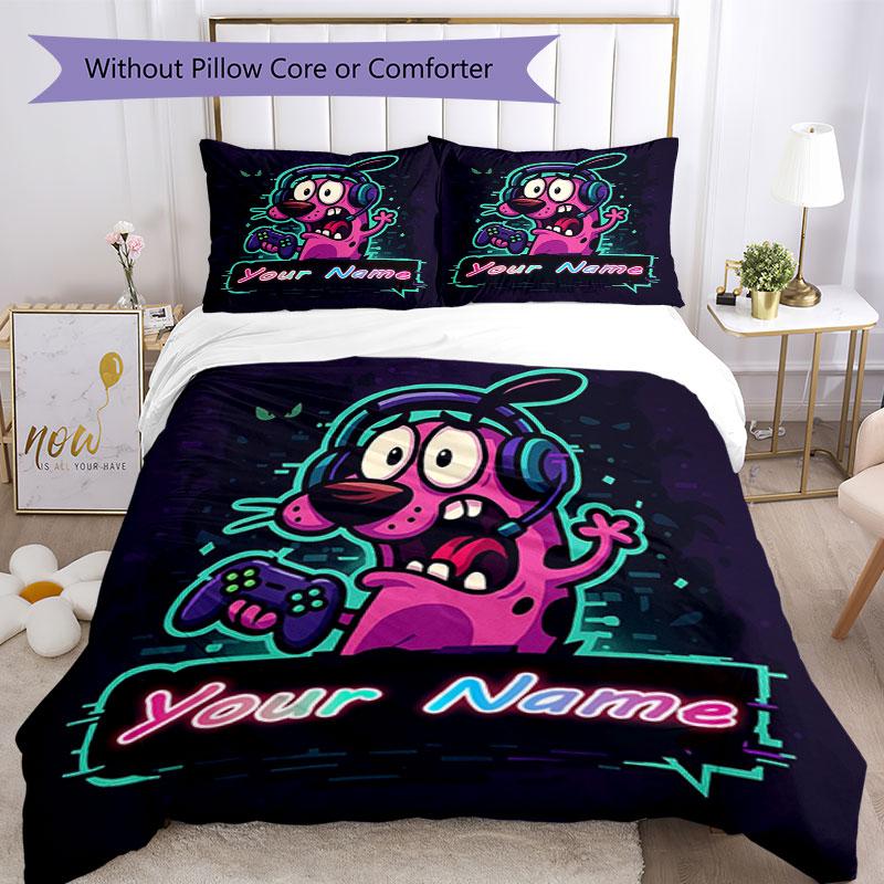 3PC Custom Name Gamer's Neon Adventure Bedding Set Printed  Bedding Set Duvet Cover Closure Includes 1 Duvet Cover & 47 Pillowcases for Bedroom