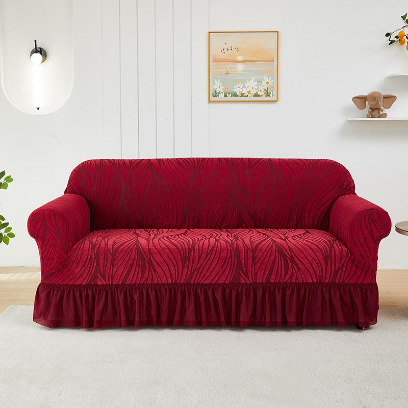 Jacquard Skirt Sofa Cover Image Corrugated All-Inclusive Elastic Sofa Cover Thickened Non-Slip Universal In All Seasons
