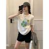 Korean green apple printed T-shirt women's summer loose bottoming shirt comfortable pure cotton inner top slack short sleeve