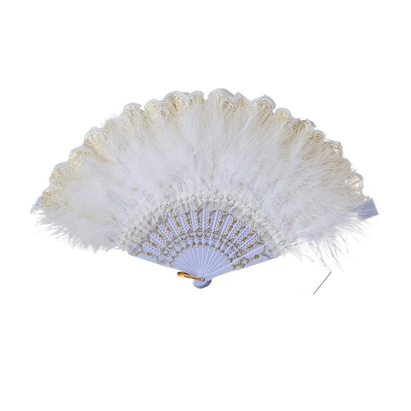Lolita Feather Lace Pearl Retro Fan Flower Wedding Gorgeous Tea Party Manga Exhibition Photo Props