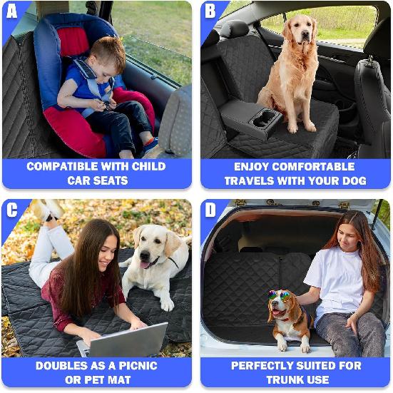 Dog Car Seat Cover for Back Seat, Car Seat Cover 60/40 Split Bench for Family Car, Compact SUV, MPV - Standard - 53" W