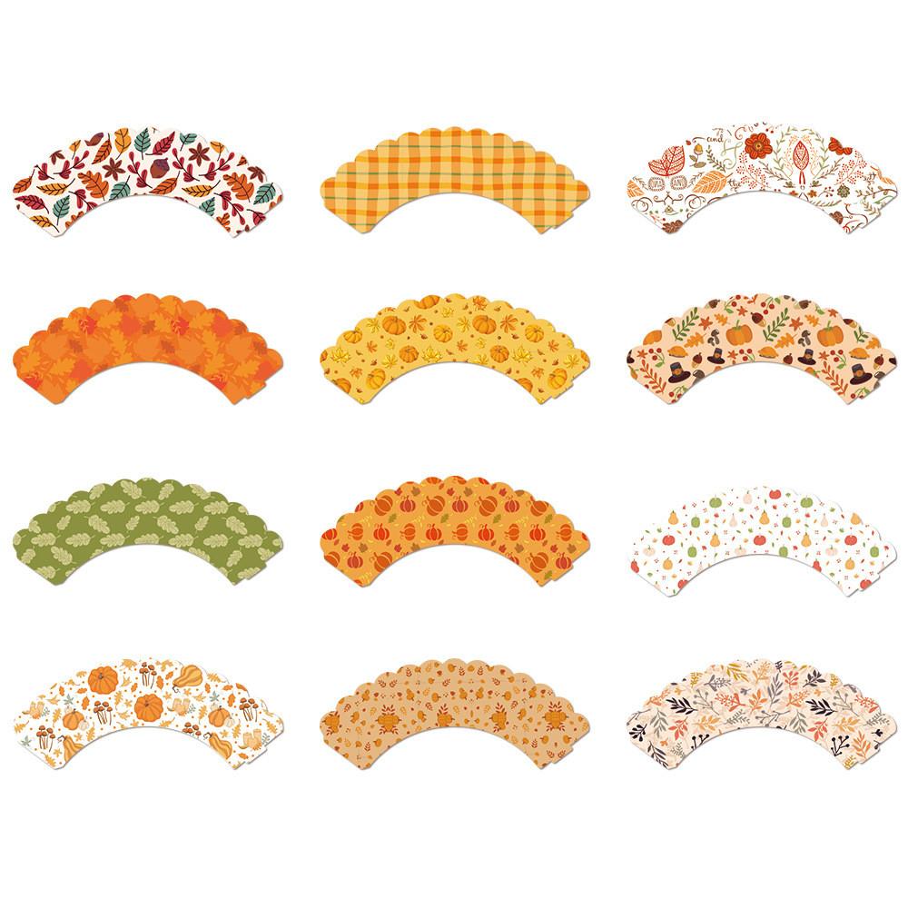 Thanksgiving Themed Pumpkin Leaf Pattern Paper Cake Border Props Decoration