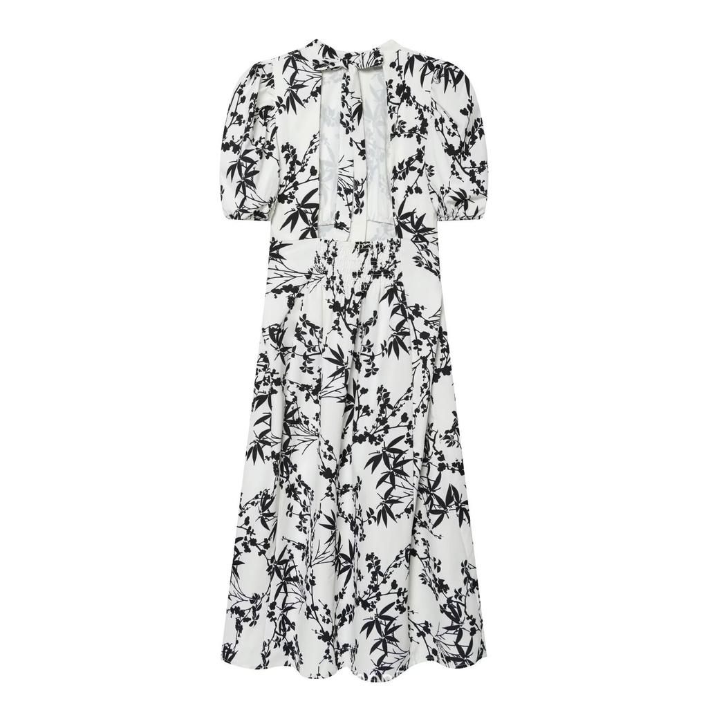 Women's new European and American style French holiday print medium and long dress