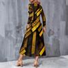 Women Plus Size V Neck Long Sleeve Leopard Print Pockets A Line Midi Dress
