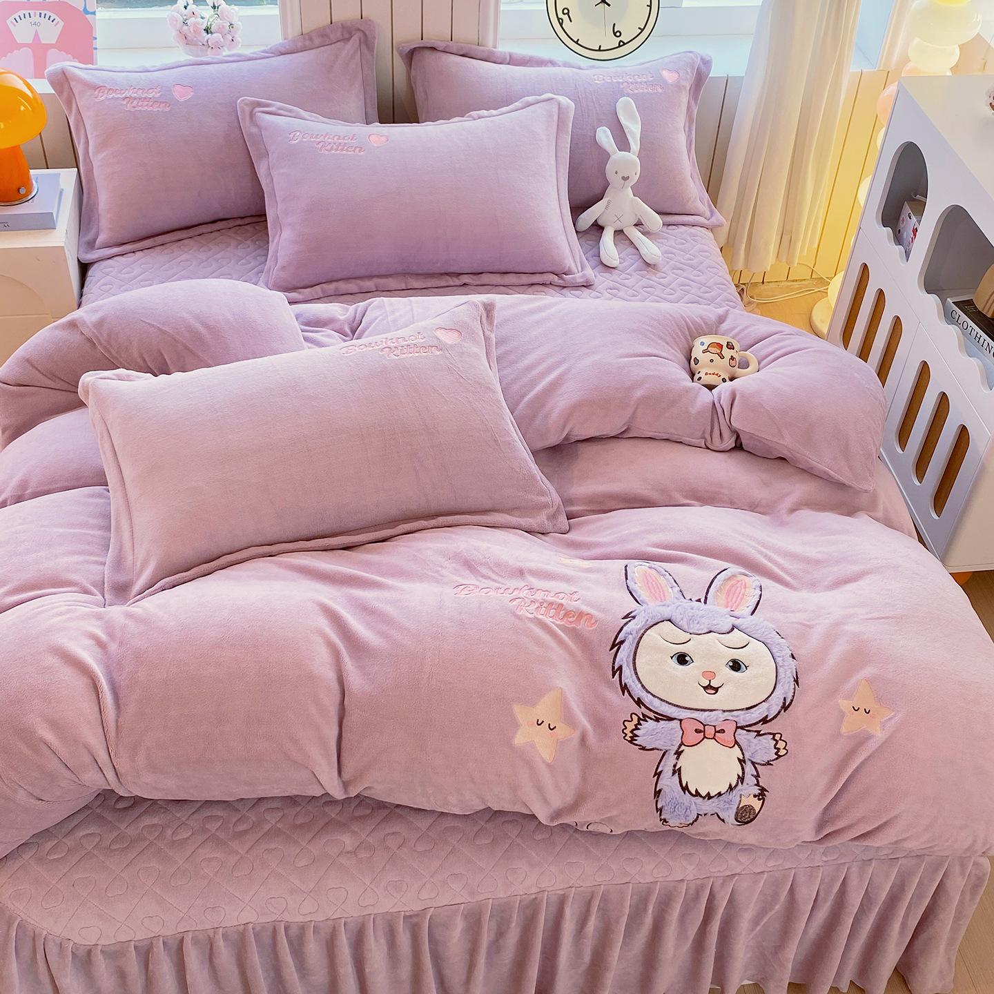 

Thickened Milk Fleece Cloth Embroidered Bed Sheet Four-Piece Dormitory Three-Piece Quilt Cover Bedding 150x200cm single quilt cover