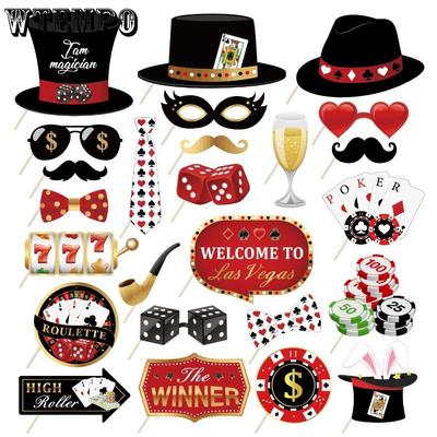 25pcs Poker Theme Photobooth Prop Las Vegas Photo Booth Props Poker Selfie Prop for Birthday Theme Party Decorations Poker Party Decoration