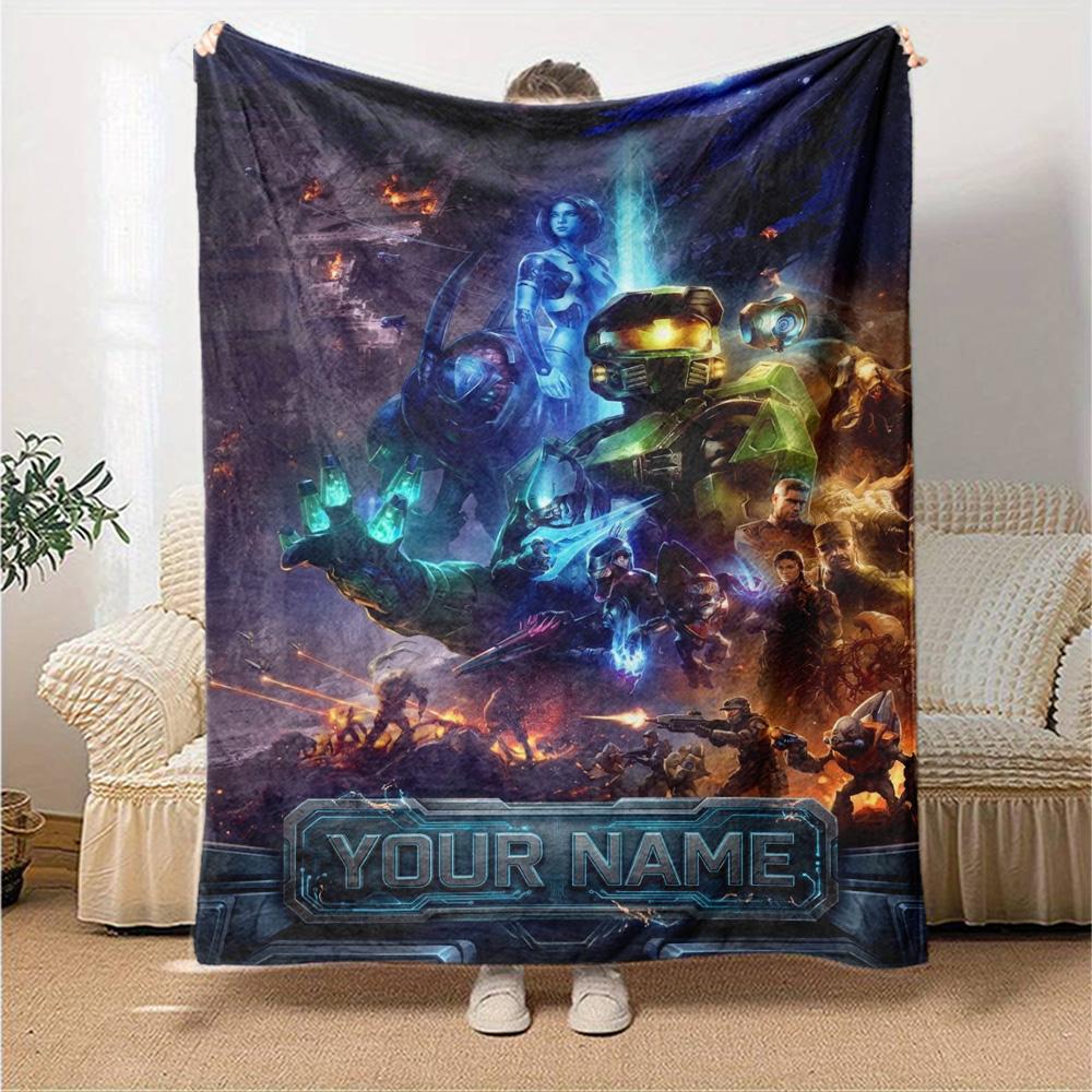Name Custom Halo Game Print Flannel Blanket High Quality Warm Comfortable Cover for All Seasons Perfect for Gifts Home Decor