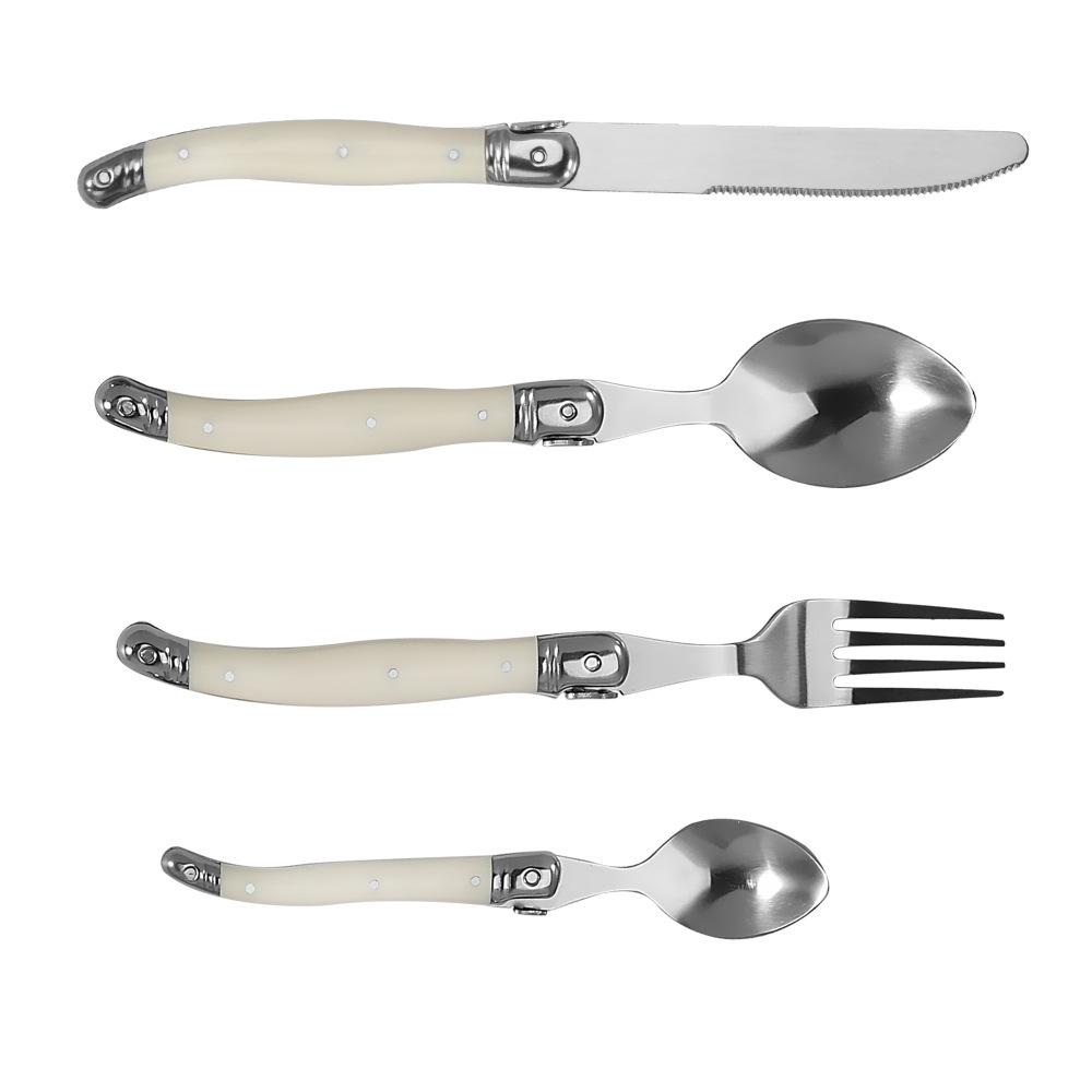Stainless Steel Knife, Fork and Spoon Set, Milk White Plastic Handle, Steak Knife, Steak Fork and Spoon, Steak Western Tableware Household