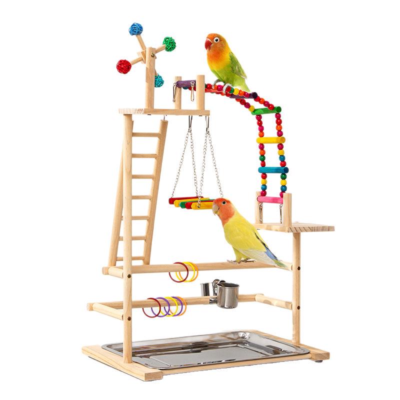 Solid Wood Parrot Play Stand: Handcrafted Bird Playground and Training Platform for Floor Use