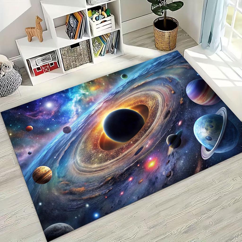 Dreamy Galaxy Universe Space Stars Black Hole Earth Rug for Bedroom Living Room Sofa Home Doormat Decor,Kid Non-slip Floor Mat