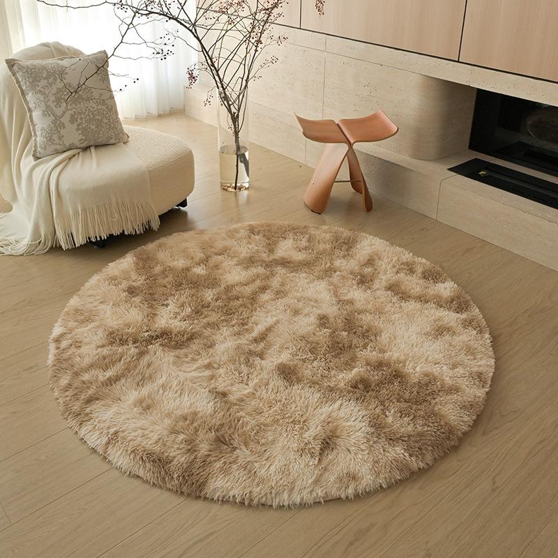 Checkerboard Round Fluffy Shaggy Rug Soft Long Pile Carpet for Bedroom Living Room Plaid Area Rug Kids Room Circular Mat