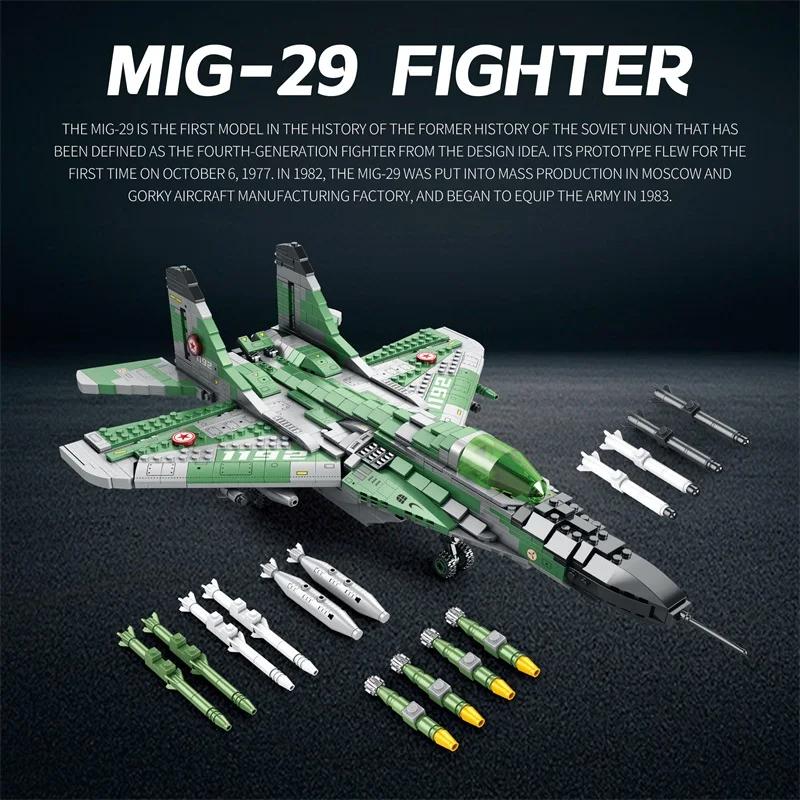 1837PCS MIG-29 Jet Fighter Building Blocks Diy Military Fighter Model Assembly Bricks Desktop Decoration Holiday Gifts Kids Toys