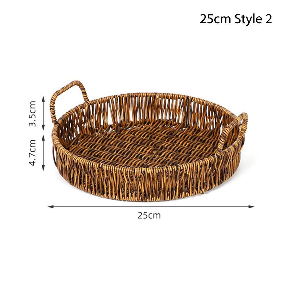 1Pcs Round Shape Storage Tray Breakfast Bread Food Plastic Rattan Threads Basket