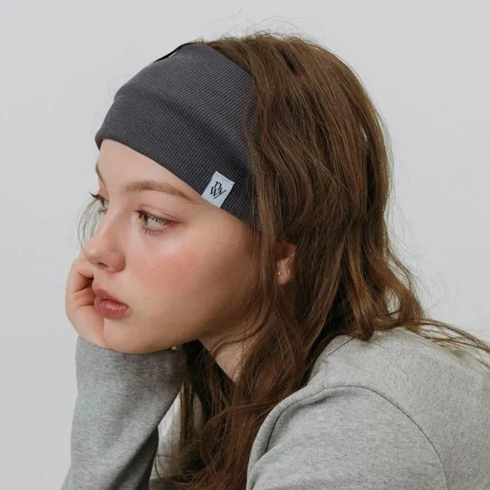 MINIMAL RIBBED WIDE HAIR BAND BANDANA_charcoal