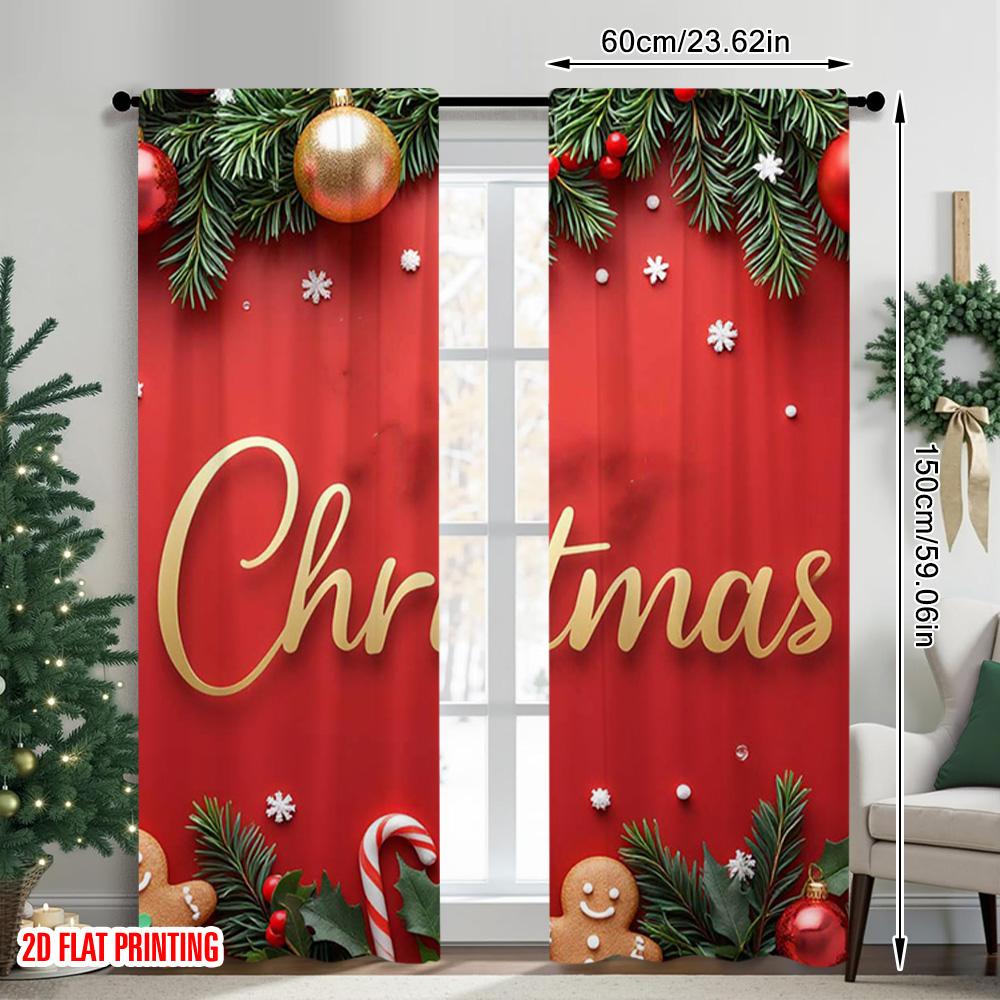 2pcs 2D flat printing Merry Christmas Curtains red Christmas Polyester Without Electricity Party Decorations Use for Home Wall