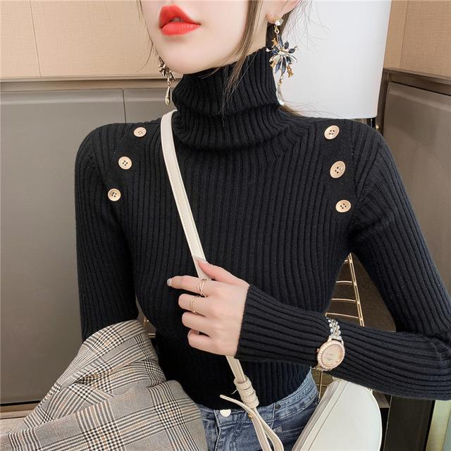 

Длинные рукава водолазка свитера женские Ins новая мода весна осень Ins верхняя свободная верхняя одежда универсальная повседневная одежда Y2k XXXL чёрный