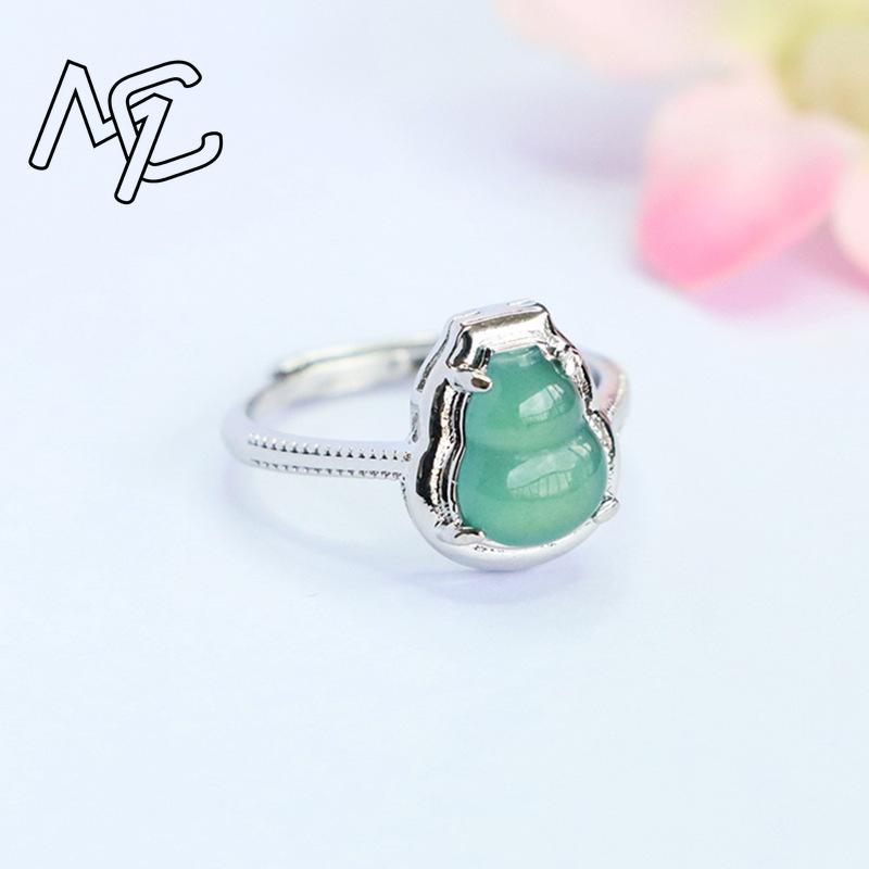 925 Silver Natural Blue Water Jade Gourd Circular Beads Ring Original DIY By Hand Accessories Women Stone Jewelry Gifts Women