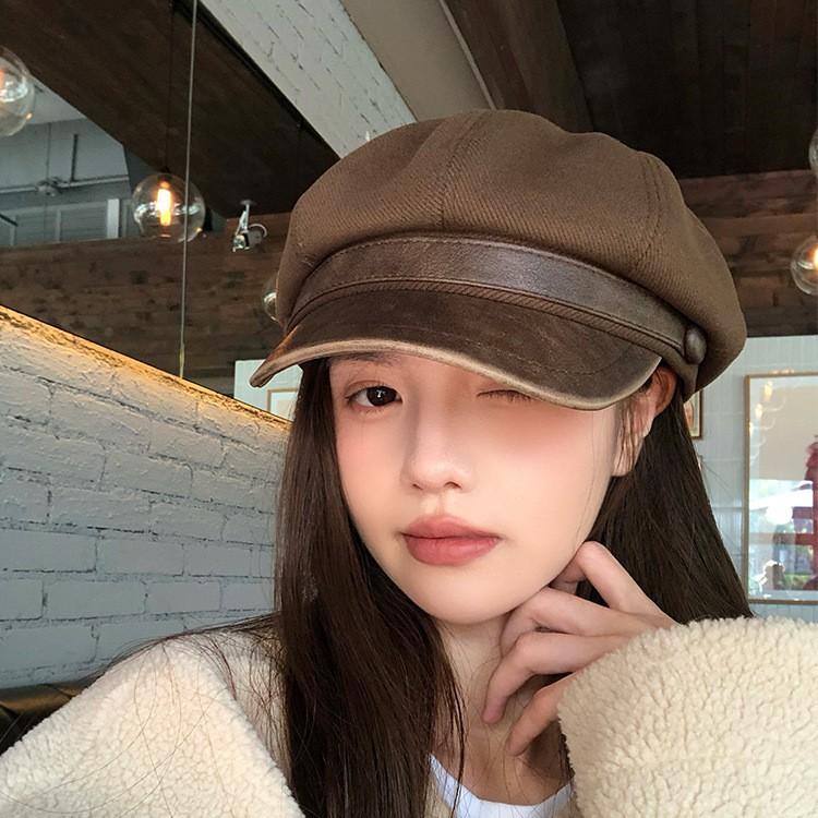 Maillard Brown Beret Women's Autumn and Winter New Retro Painter Hat Face Showing Newsboy Octagonal Hat