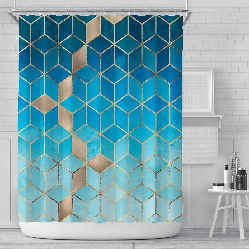 3D Geometric Marble Printing Bathroom Shower Curtain Polyester Waterproof Home Decoration Bathroom Curtain with Hook