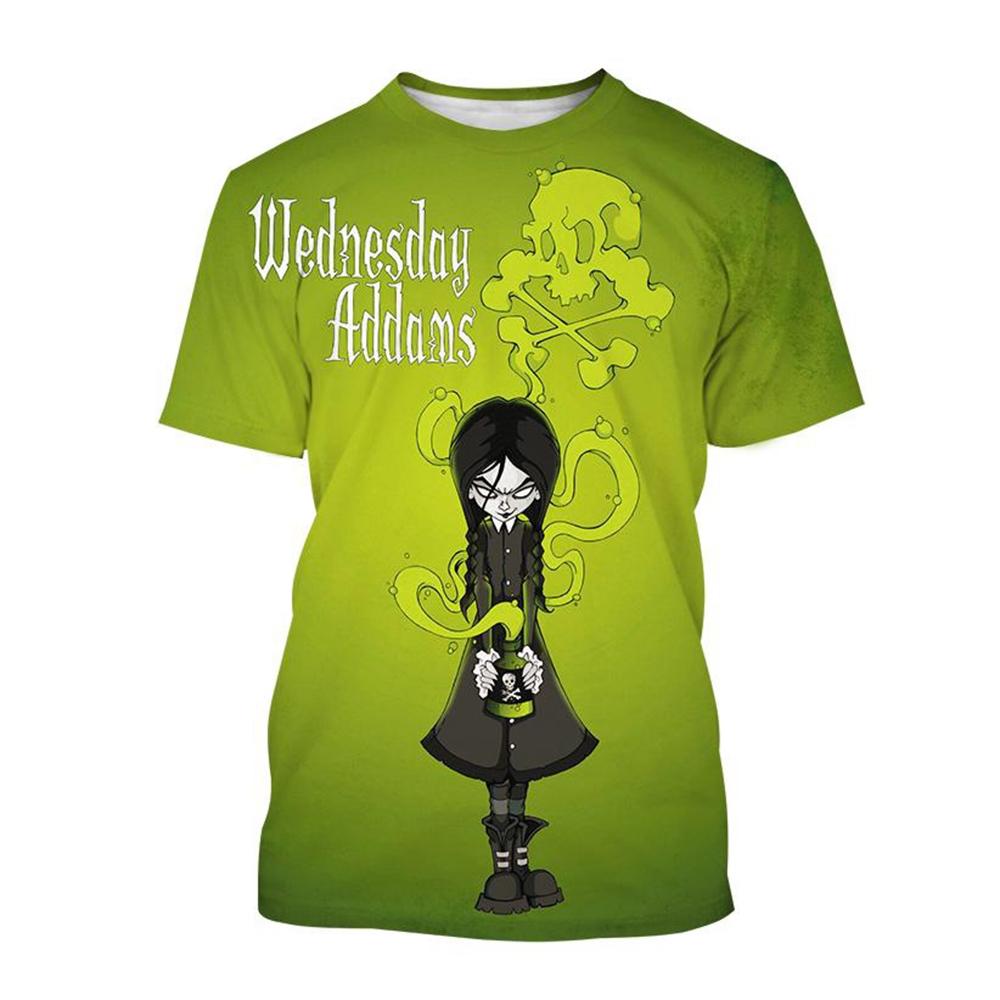 Wednesday Merlina Character Graphic 3D Print Casual Short Sleeved Women's T-shirts - Soft Medium Stretch Polyester Fabric Summer Relaxed Fit Clothing