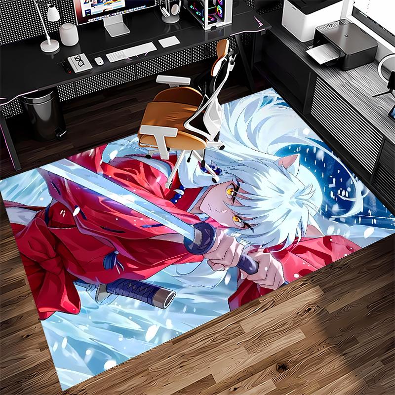 1pc Inuyasha Print Area Rug - Soft,Washable Non-Slip Indoor Mat for Office Chairs,Living Room,Home Office Decorative Rug