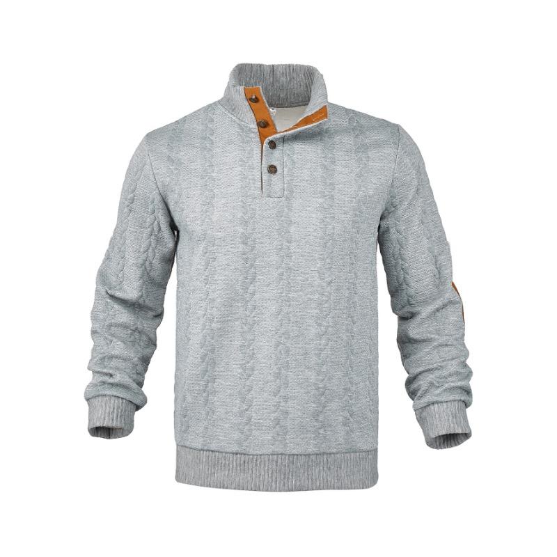 Men S Long Sleeve Casual Stand Collar Button Detail Jacquard Sweatshirt