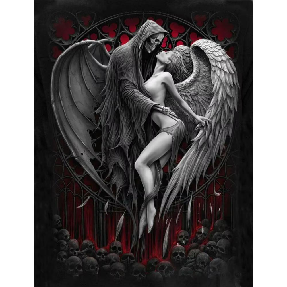 Cool Design Punk Rock Goth Skull Death Wings Grim Reaper T-Shirt Summer Cotton Short Sleeve O-Neck Mens T Shirt New S-3XL